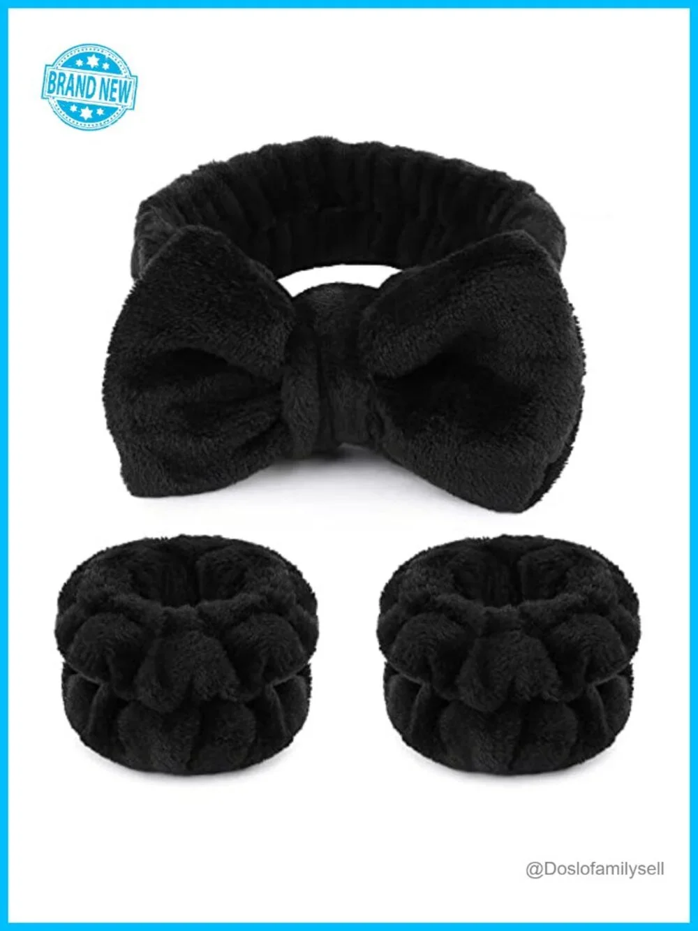 Microfiber Headband with Bow Tie and Absorbent Wristbands for Face Washing